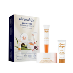 Three Ships Bright Side brightening eye routine kit with skincare products and applicators, new in box, for radiant eye area.