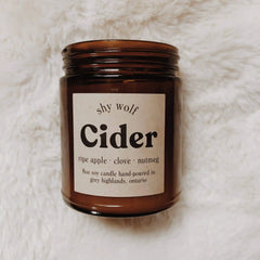Shy Wolf Candles apple cider soy candle with fall-themed design, perfect for home decor and cozy autumn ambiance.