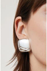 Jenny Bird Rue Statement Button Earrings Silver NEW