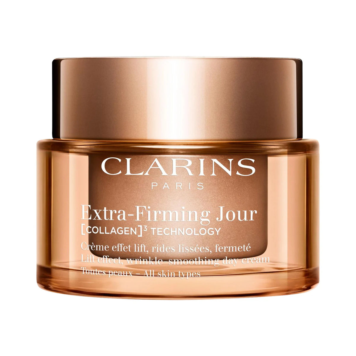 Clarins Extra-Firming Day cream for all skin types in a 50ml jar, new in box, providing firming and hydration for radiant skin