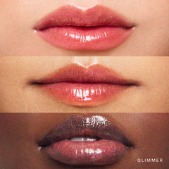 Rare Beauty Positive Light Luminizing Lip Gloss in various shades with a shiny, glossy finish and sleek packaging.