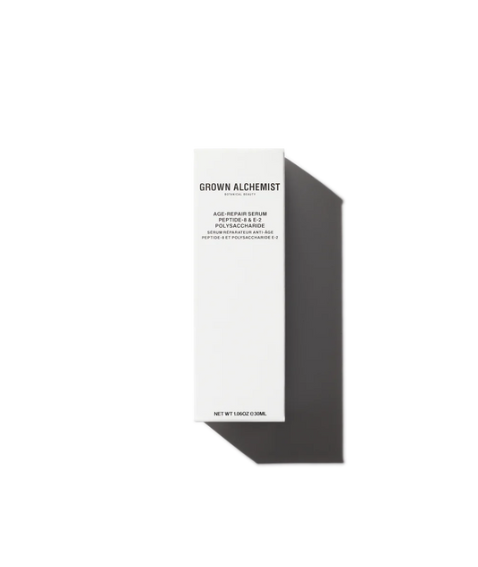 Grown Alchemist Age-Repair Serum 30ml in carton, featuring peptide-8 and polysaccharide ingredients for skin rejuvenation