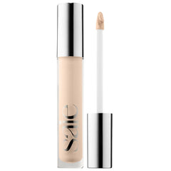 Saie Hydrabeam under eye brightener in multiple shades, hydrating and concealing, shown in a half-open container.