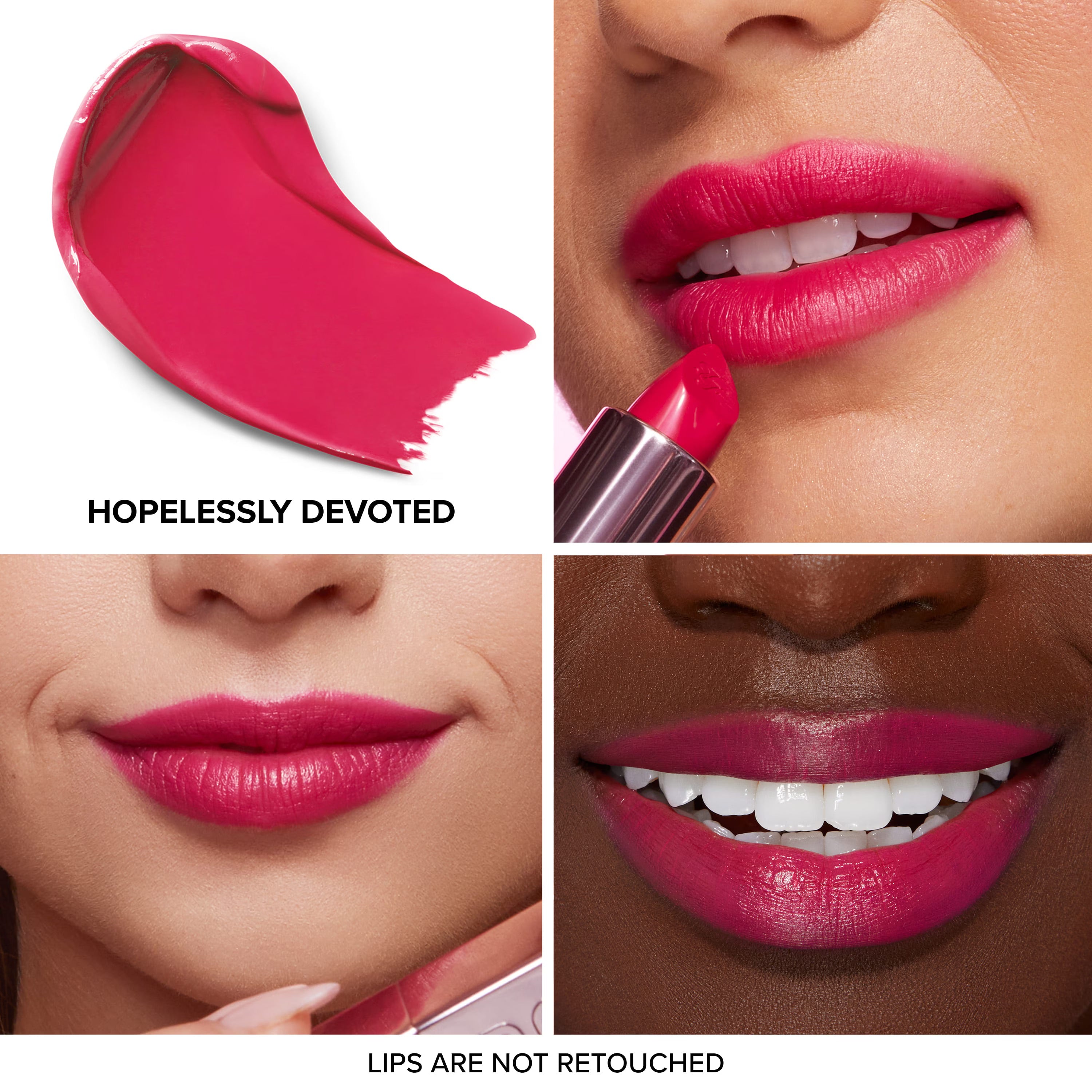 Too Faced Lady Bold Lipstick in various shades, new in box, showcasing vibrant lipstick colors and sleek packaging.