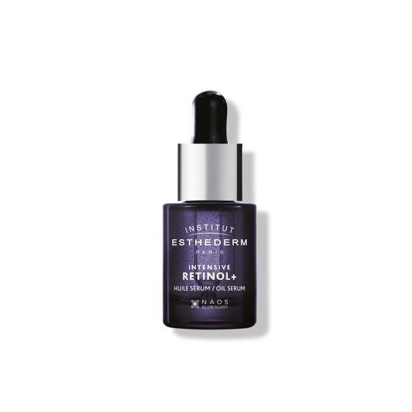 Institut Esthederm Retinol+ Oil Serum 15ml bottle, close-up of the skincare product with dropper applicator and sleek packaging