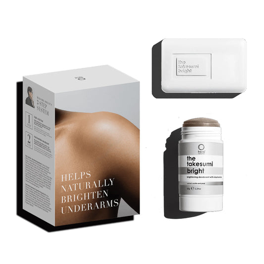 Kaia Naturals 2-step underarm brightening kit with kojic acid and niacinamide, featuring skincare products for even-toned underarms.
