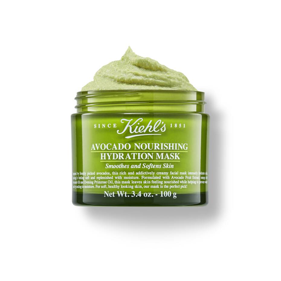 Kiehl's Avocado Nourishing Hydration Mask in 100ml jar, hydrating and nourishing face mask with avocado extract for moisturized skin.