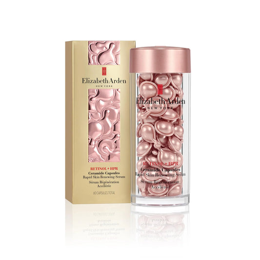 Elizabeth Arden Retinol + HPR Ceramide Capsules, 60-piece skin renewing serum capsules for facial skincare.