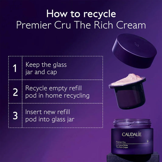 Caudalie Premier Cru The Rich Cream 50ml jar with a smooth, luxurious cream texture for mature skin hydration.