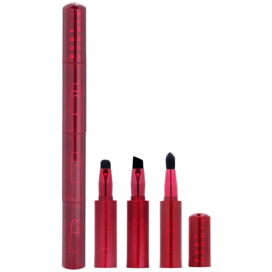 Ruby Hammer Magnetic Brush Set 01, a beauty tool set featuring multiple magnetic brushes with colorful handles on a white background.