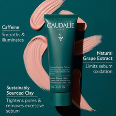 Caudalie Pore Minimizing Instant Detox Mask in 75ml jar, showing the smooth, clay-textured mask with natural ingredients.