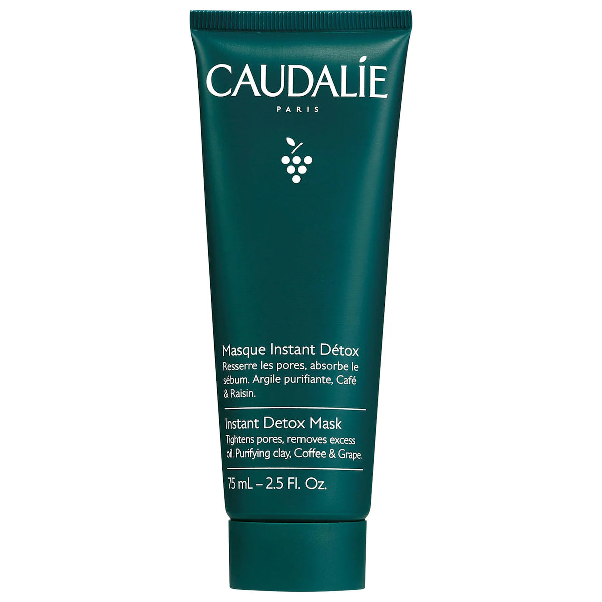 Caudalie Pore Minimizing Instant Detox Mask in 75ml, showing a smooth, clay-based face mask for deep cleansing and pore refinement.