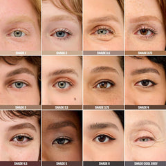 Benefit Cosmetics Precisely, My Brow Pencil waterproof eyebrow definer in various shades, shown in close-up with the product tip visible.