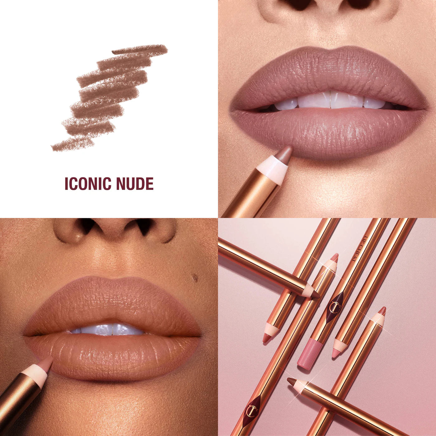 Charlotte Tilbury Lip Cheat in Iconic Nude, close-up of the nude lip liner pencil with its sleek packaging.