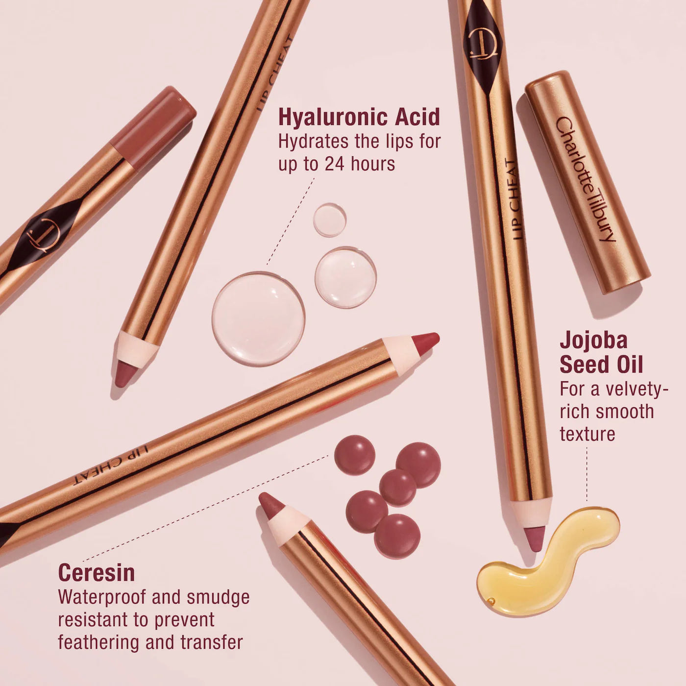 Charlotte Tilbury Lip Cheat in Iconic Nude, close-up of the nude lip liner pencil with its sleek packaging and product branding.