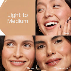 Saie Hydrabeam under eye brightener in multiple shades, featuring a slim tube with a doe-foot applicator for hydrating concealer.