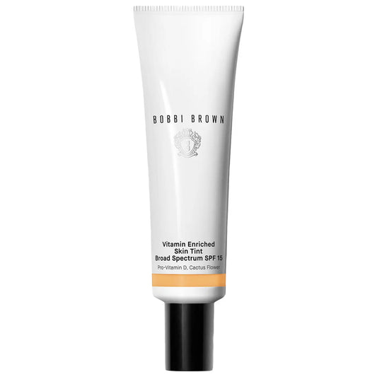 Bobbi Brown Vitamin Enriched Hydrating Skin Tint SPF 15 with Hyaluronic Acid in various shades, new in box, close-up of product bottle