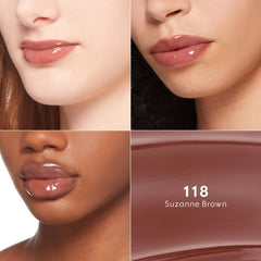 Gucci Gloss à Lèvres hydrating plumping lip gloss in various shades, displayed in a beauty product image.