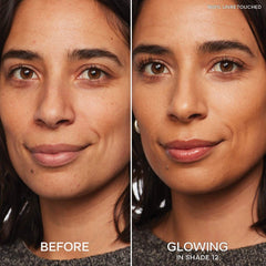Saie Slip Tint Radiant All-Over Concealer in various shades, featuring a sleek tube and applicator brush for seamless blending.