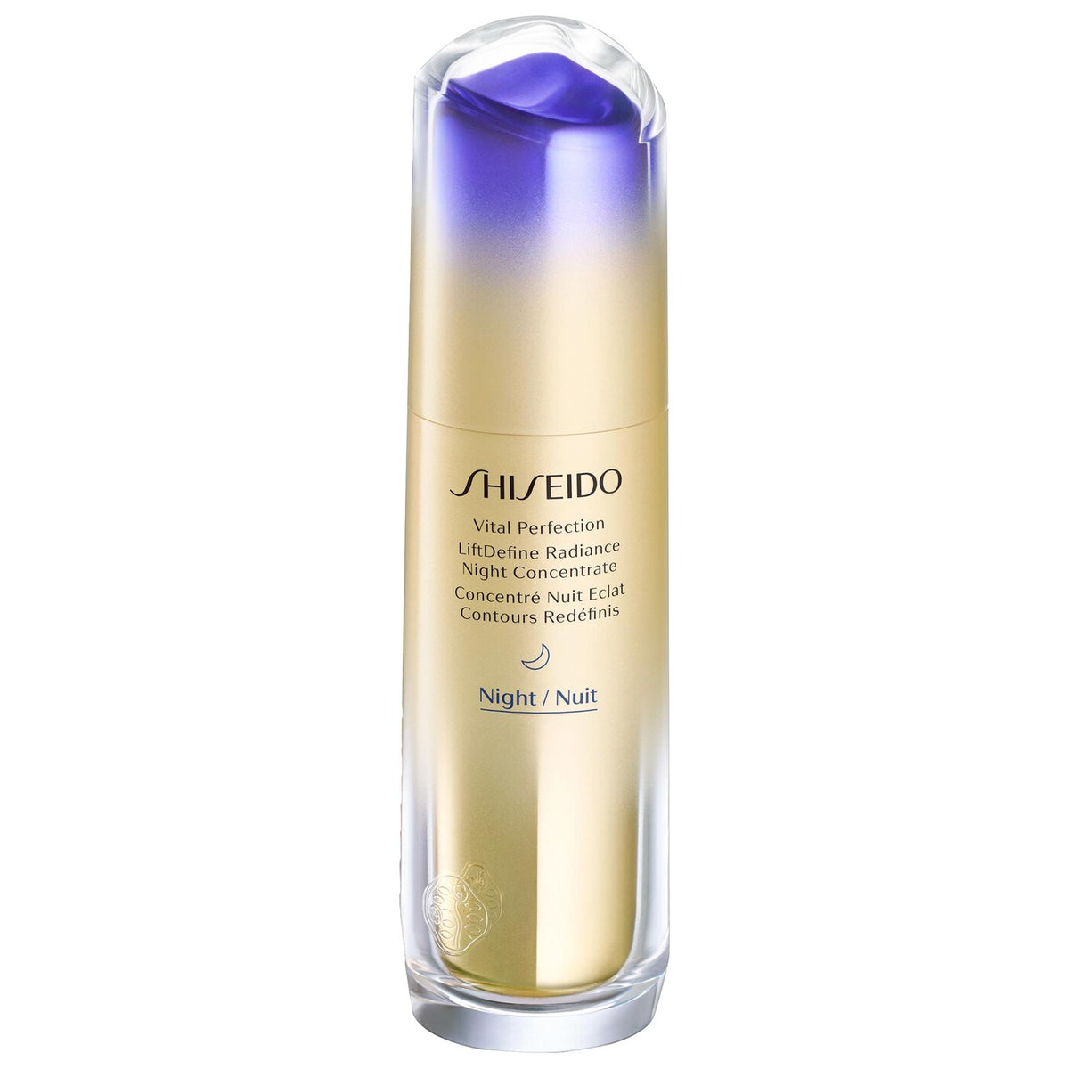 Shiseido VITAL PERFECTION LiftDefine Radiance Night Concentrate 40ml bottle, close-up of the skincare product on a white background.