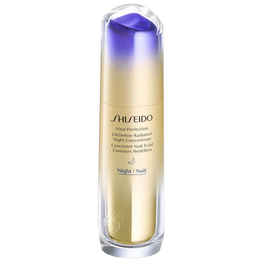 Shiseido VITAL PERFECTION LiftDefine Radiance Night Concentrate 40ml bottle, close-up of the skincare product on a white background.