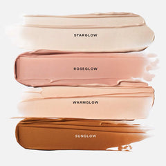 Saie Glowy Super Gel in various shades, featuring a radiant, dewy finish and lightweight, natural-looking glow for luminous skin.