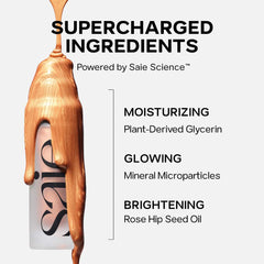 Saie Glowy Super Gel in various shades showcasing a luminous, lightweight gel formula with a radiant finish for glowing skin.