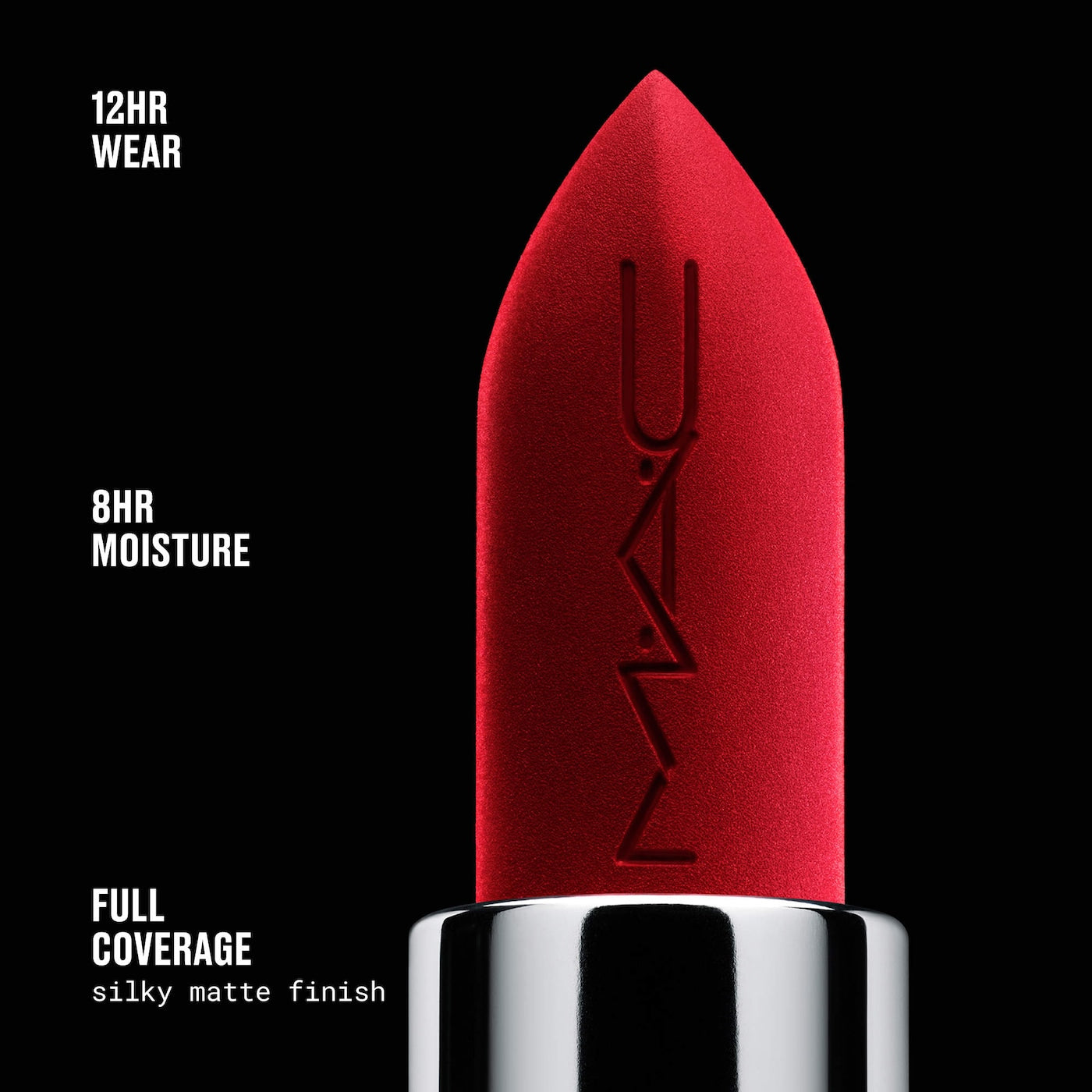 MAC Cosmetics M·A·Cximal Silky Matte lipstick in a sleek tube, featuring a smooth, matte finish and rich color.