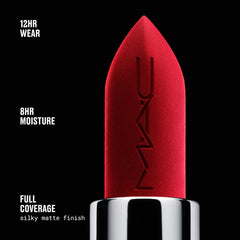 MAC Cosmetics M·A·Cximal Silky Matte lipstick in a sleek tube, featuring a smooth, matte finish and rich color.
