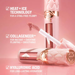 Charlotte Tilbury Big Lip Plumpgasm plumping lip gloss in a sleek tube, shown with vibrant glossy finish and applicator.