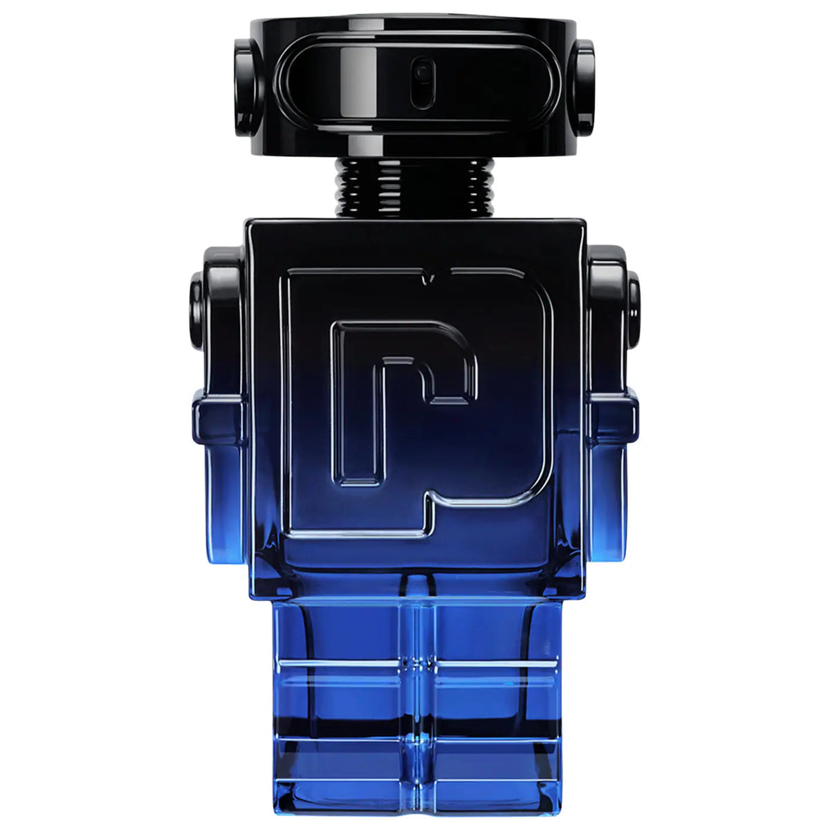 Paco Rabanne Phantom Intense 100ml perfume bottle with sleek black and silver design, displayed on a white background.