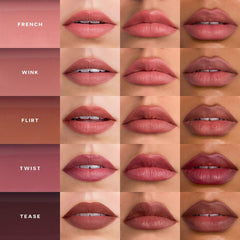 Saie Lip Liner 101 in various shades, featuring a creamy, nourishing formula, displayed in a close-up shot of the lip pencil.