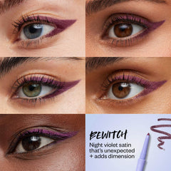 Kosas Soulgazer Waterproof Gel Eyeliner in various shades, showing the smooth gel texture and vibrant color options.