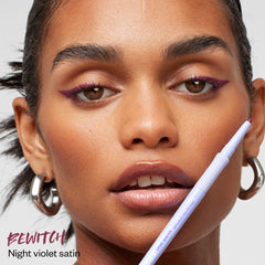 Kosas Soulgazer waterproof gel eyeliner in various shades, showing a close-up of the creamy, intense pencil tip and vibrant color.