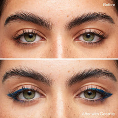 Kosas Soulgazer waterproof gel eyeliner in various shades, featuring a sleek black packaging and a close-up of the product.