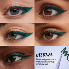 Kosas Soulgazer waterproof gel eyeliner in various shades, displayed in open packaging with the pencil tip visible.