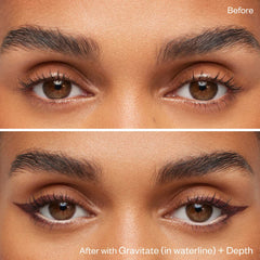 Kosas Soulgazer waterproof gel eyeliner in various shades, showing the pencil with a sharpened tip and vibrant color.