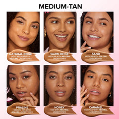 Two shades of Too Faced Born This Way Soft Matte Foundation in unopened bottles, showcasing the product's sleek packaging.