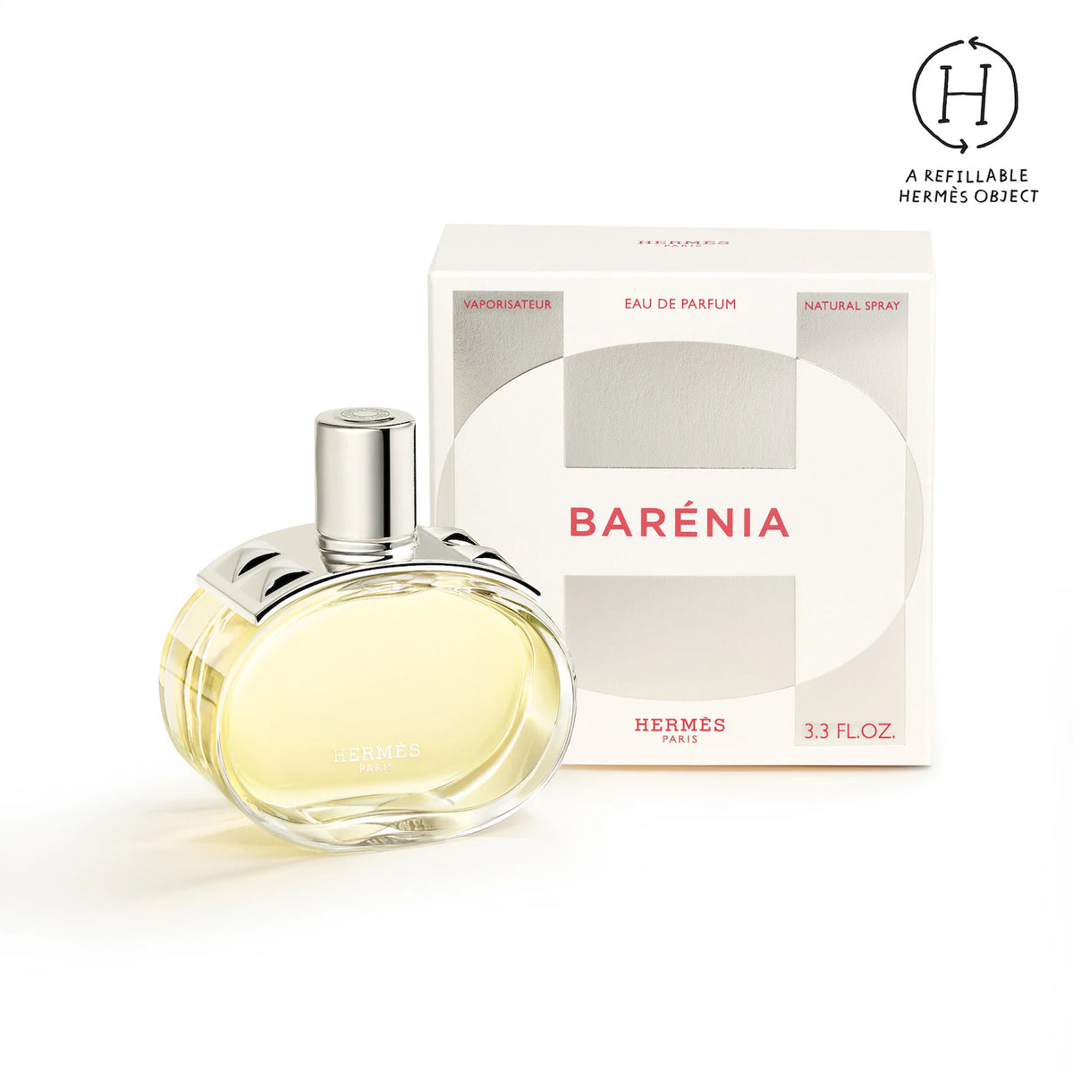 Hermès Barénia Eau de Parfum 100ml bottle with elegant packaging, showcasing the luxury fragrance design and branding.