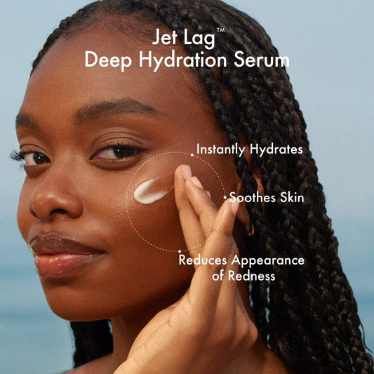 Summer Fridays Jet Lag Deep Hydration Serum 30ml bottle with pump, displayed on a white background.
