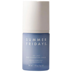 Summer Fridays Jet Lag Deep Hydration Serum 30ml bottle with pump dispenser, ready for skincare routine, in sleek packaging.
