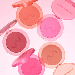 Tower 28 Beauty GetSet Blur + Set Matte Powder Blush in various shades, new in box, close-up of the blush compact.
