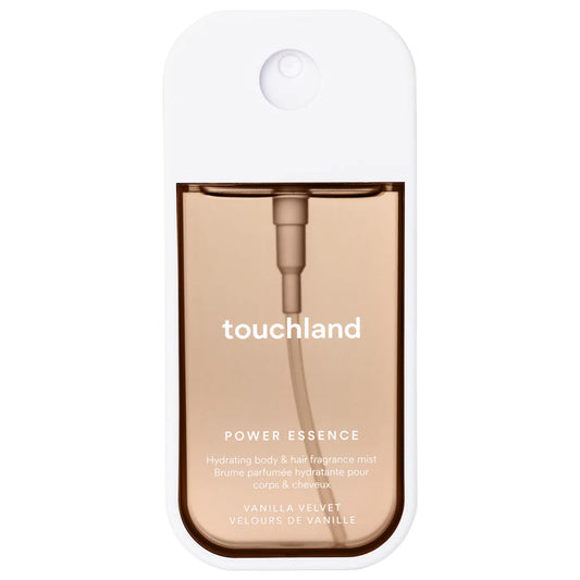 Touchland Power Essence body and hair fragrance in 60ml bottle, with sleek design and vibrant branding for a refreshing scent.