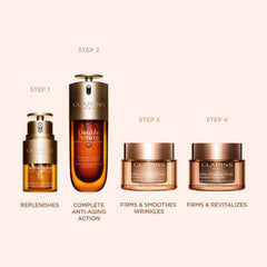 Clarins Extra-Firming Day cream for all skin types in a 50ml jar, shown with the lid off revealing the product inside.