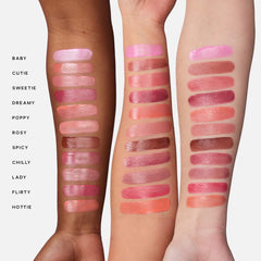 Saie Dew Blush Liquid Blush in Lady shade, showing the blendable liquid formula and its soft, natural pink color on the skin.
