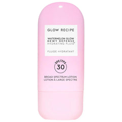 Glow Recipe Dewy Defense SPF 30 hydrating fluid sunscreen bottle, fresh and unopened for skincare protection.