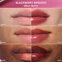 Glow Recipe Glass Balm Lip Treatment in various shades, showcasing shiny, hydrating lip balm with a glossy finish.