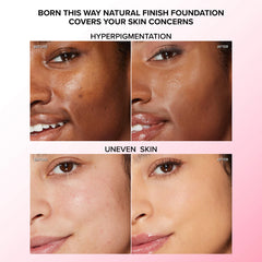 Too Faced Born This Way Foundation in Sable, new in box, showing the sleek bottle with product label and cap.