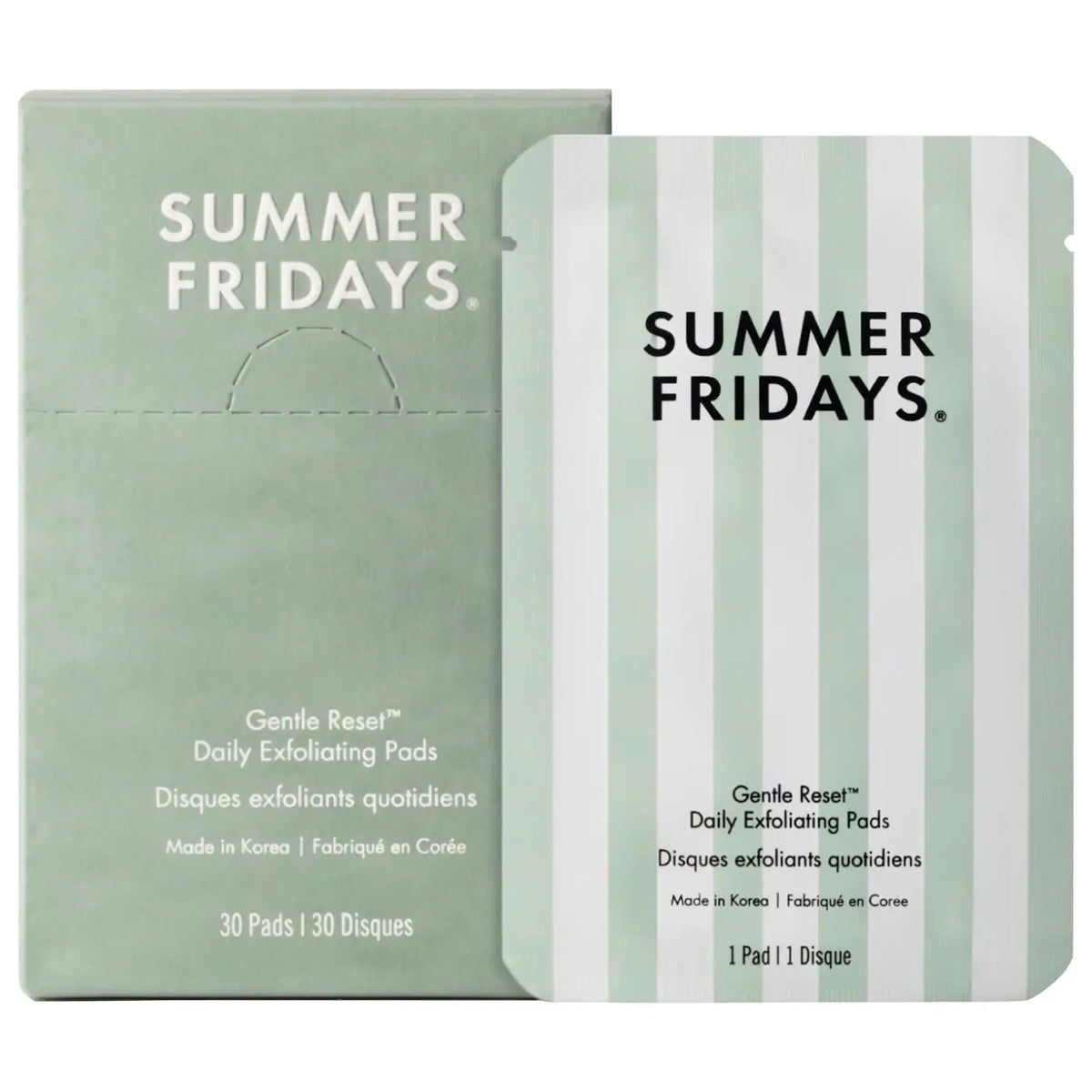 Summer Fridays Gentle Reset Daily Exfoliating Pads, 30-count, showing the unopened box of skincare exfoliation pads.