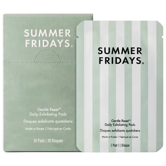 Summer Fridays Gentle Reset Daily Exfoliating Pads, 30-count, showing the unopened box of skincare exfoliation pads.